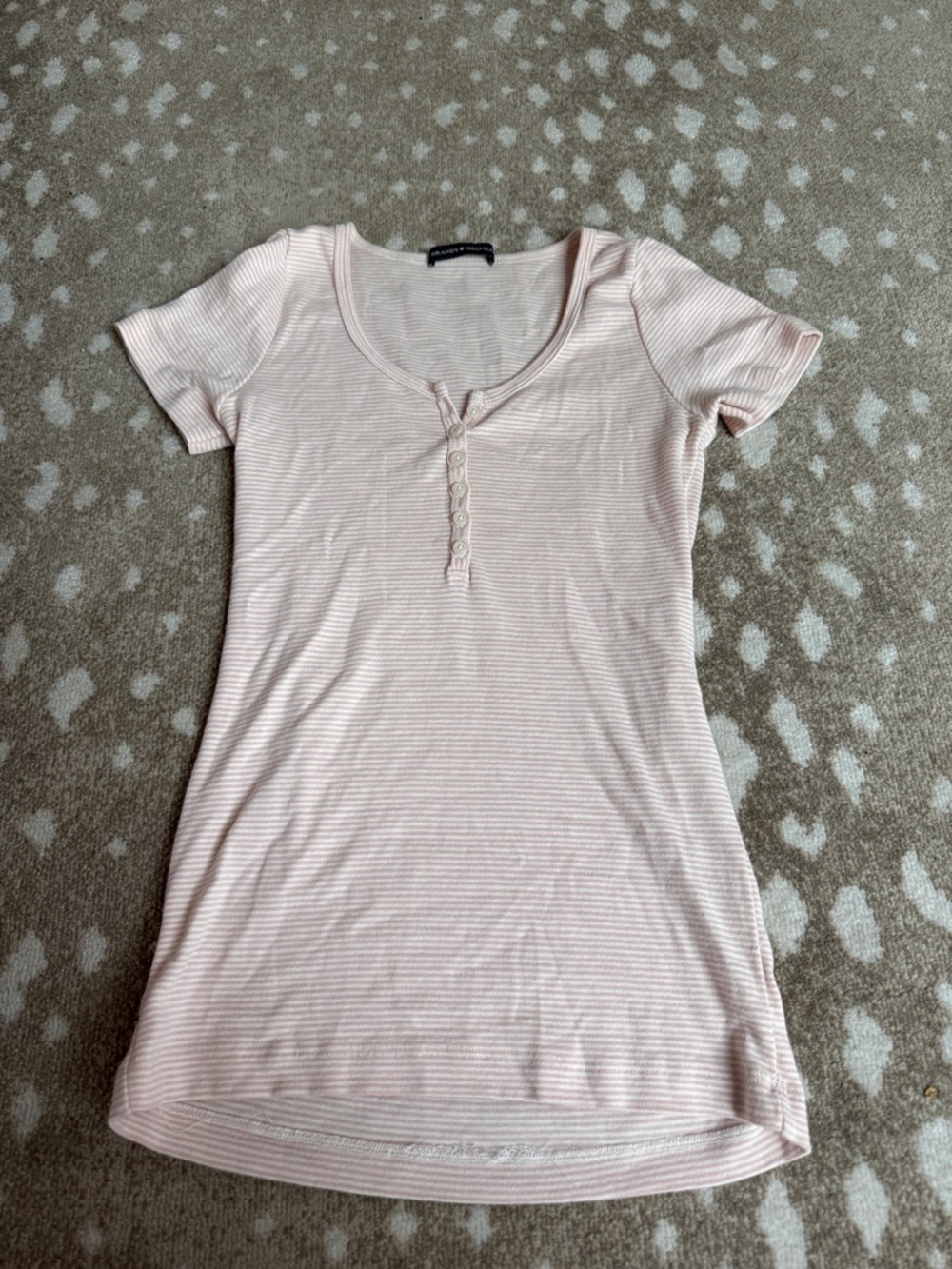 Women's Light Pink Striped Henley Short Sleeve Top long